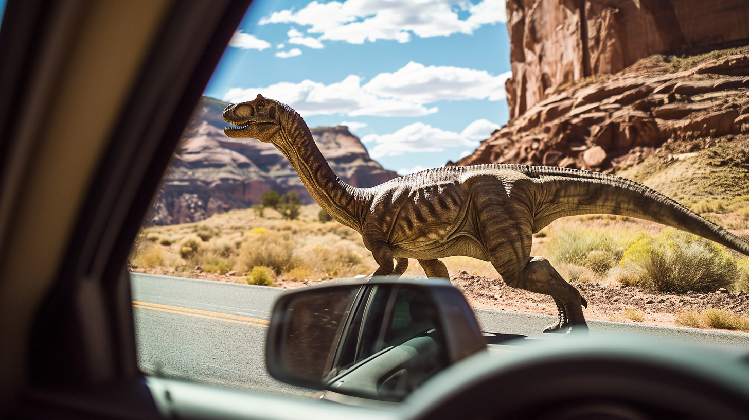 Dinosaur in utah from car