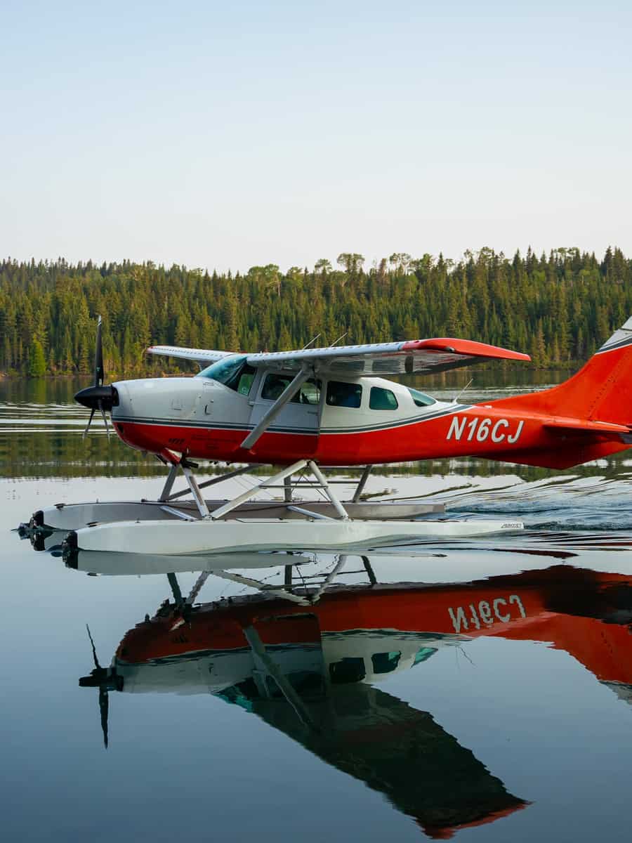 A small airplane that has just landed in Isle Royale National Park, Lake Superior, Michigan.