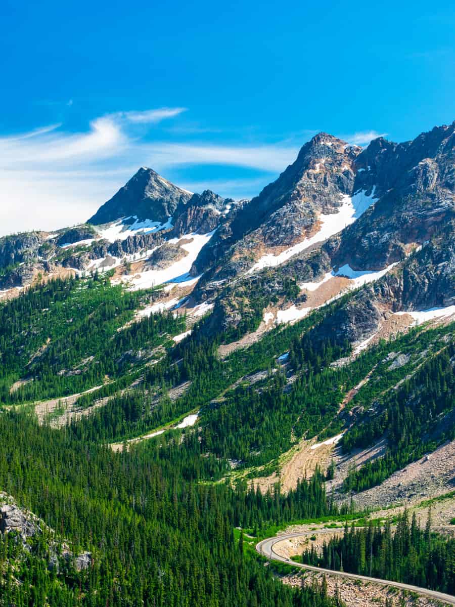 Beautiful afternoon view of North Cascades National Park complex from Washington Pass, Highway 20, Washington USA