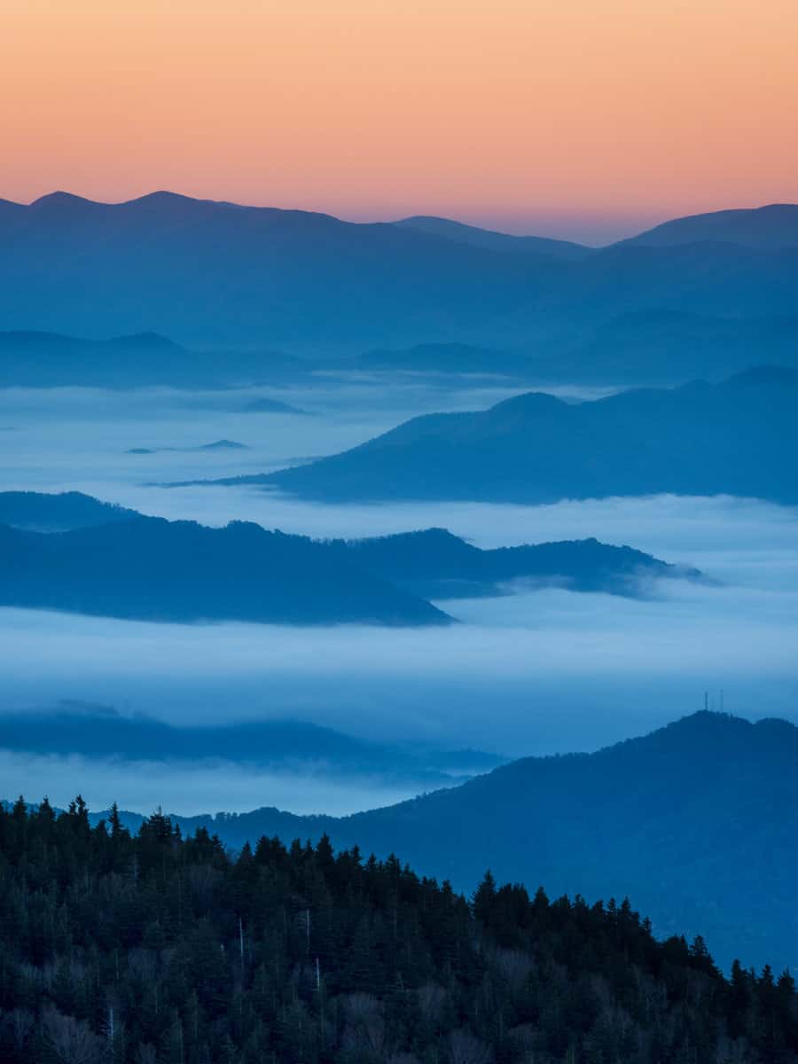 Sunrise from Clingmans Dome in Great Smoky Mountains National Park, Tennessee