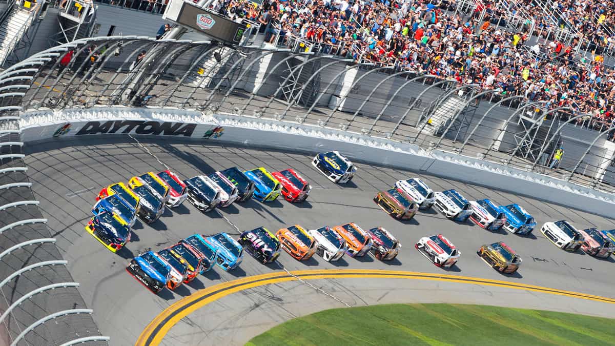 The Monster Energy NASCAR Cup Series teams take to the track for the Daytona 500 at Daytona International Speedway in Daytona Beach, Florida.