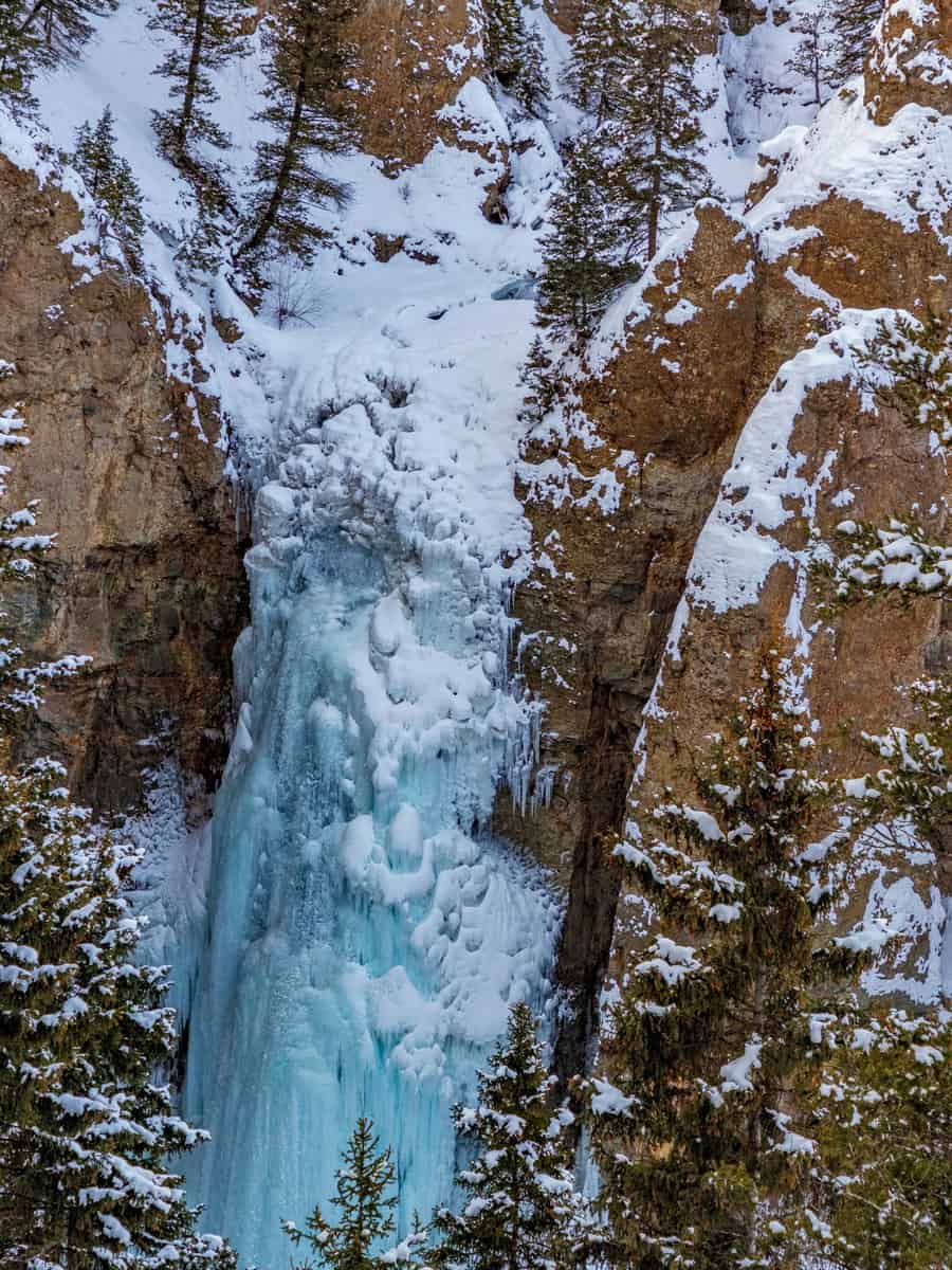 Tower Falls in winter in Yellowstone National Park, Wyoming, USA