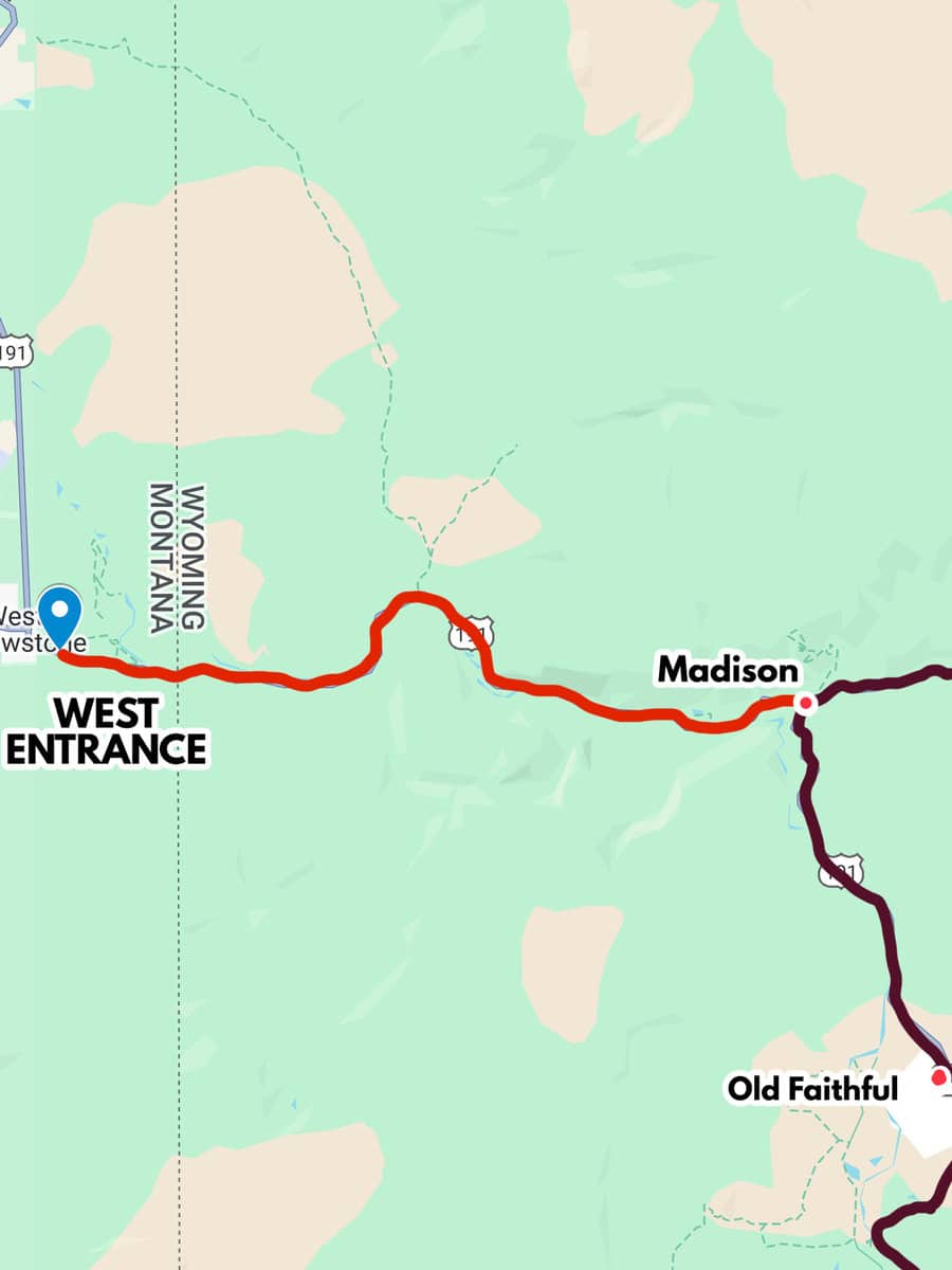 Yellowstone National Park West entrance Map