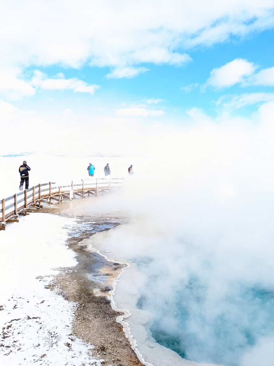 Yellowstone National Park West thumb geyser basin in snow winter time