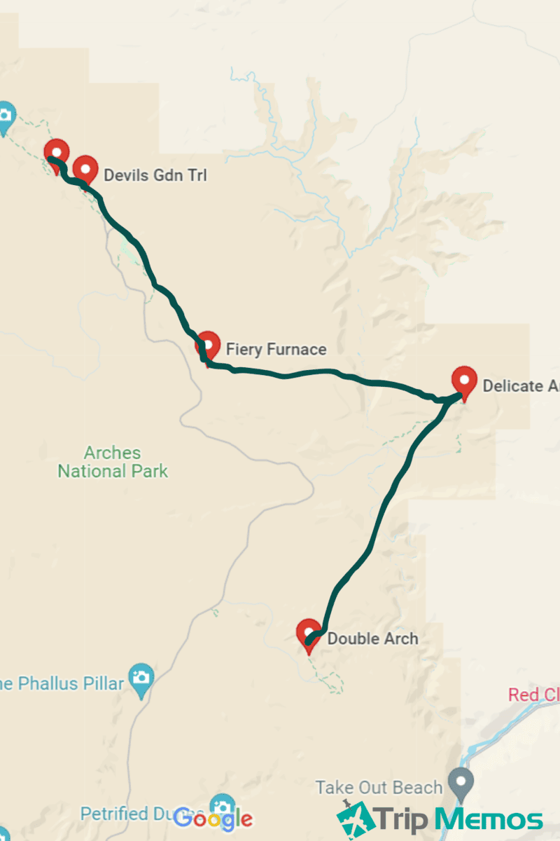 Arches National Park Map of Arches