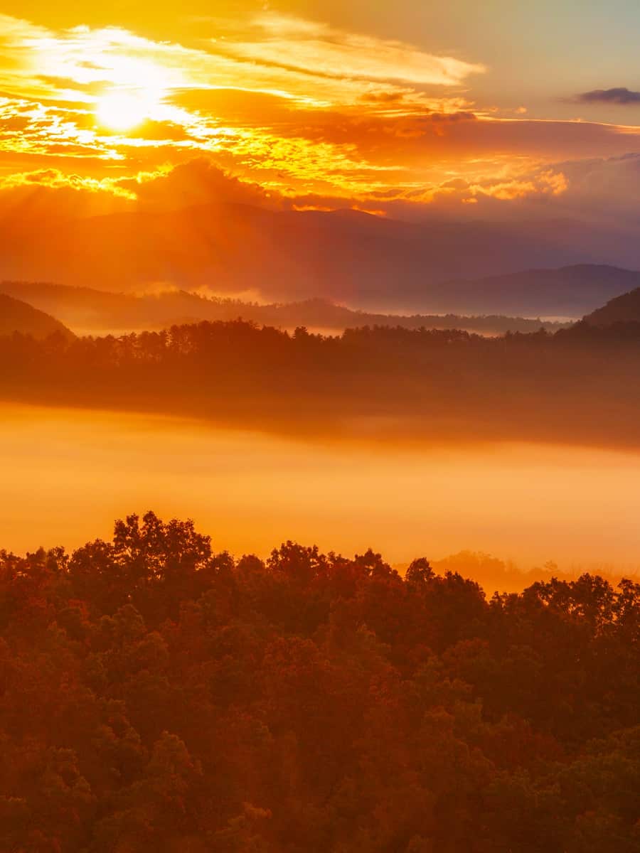 Sunrise over the Smoky Mountains in autumn from the Foothills Parkway-East, Tennessee