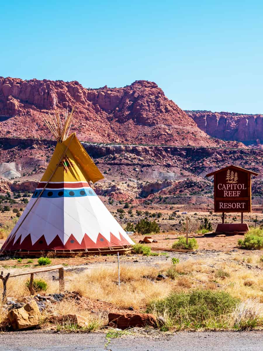 Teepee tent at the Capitol Reef Resort in Utah at the entrance to the national park
