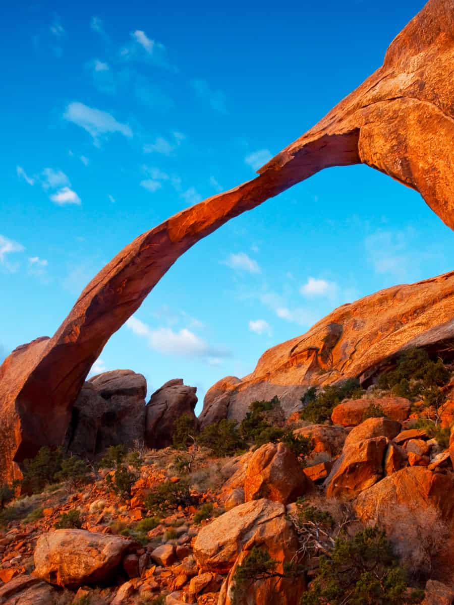 The Landscape Arch in Arches National Park, Utah. It is the longest arch in the world.