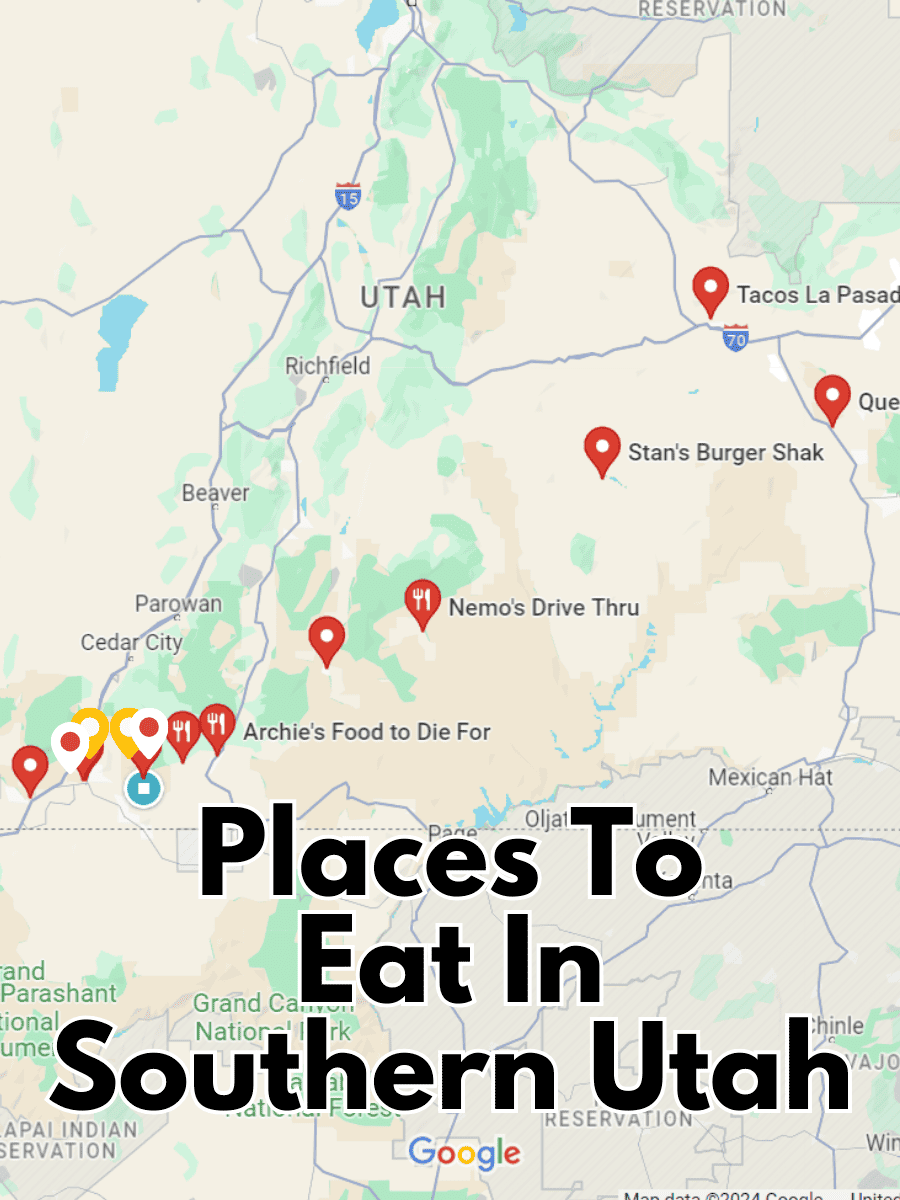 Map Showing Places To Eat In Southern Utah