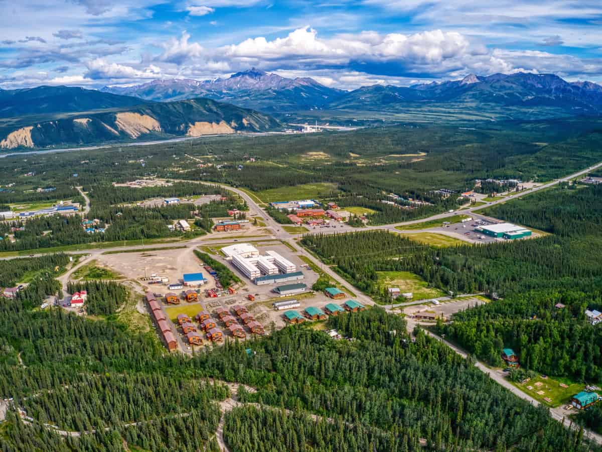 Aerial View of the Town of Healy, Alaska during Summer