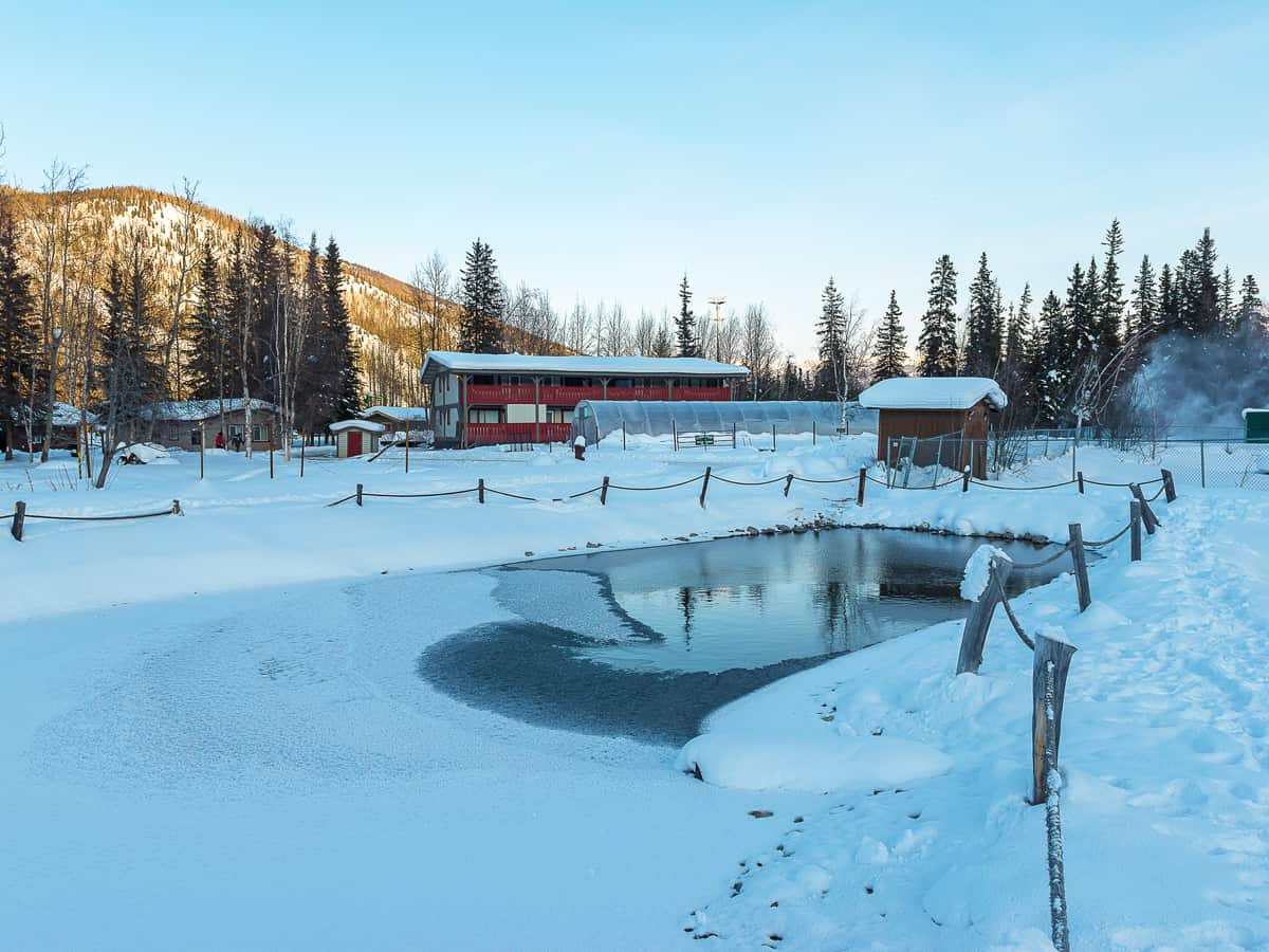 Chena Hot Spring on the top of mountain during winter in Alaska, USA