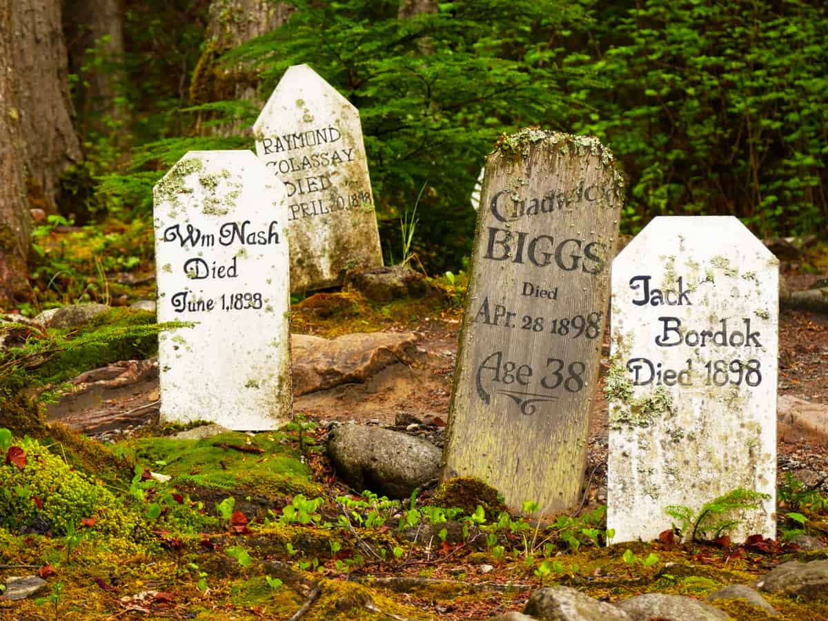 Gold Rush graveyard. Old abandoned cemetery in Alaska. 19th century.