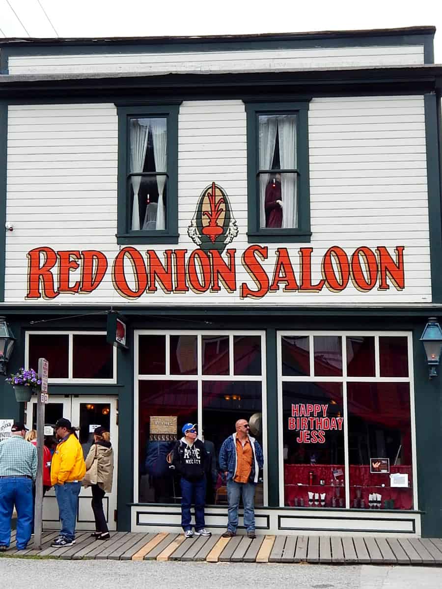 Red Onion Saloon, a lively landmark brothel museum built in 1897 during the Klondike Gold Rush. It's famously haunted by a former prostitute, Lydia.