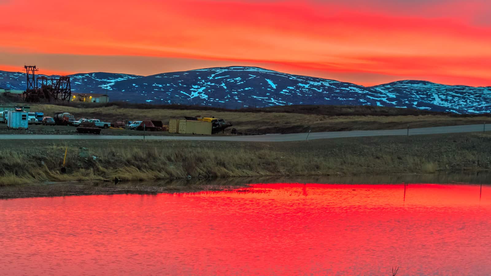 Reflective sunset in Nome Alaska 1600x900