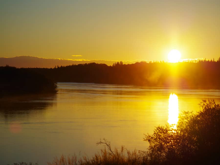 Sunrise over the Kvichak River in Alaska.