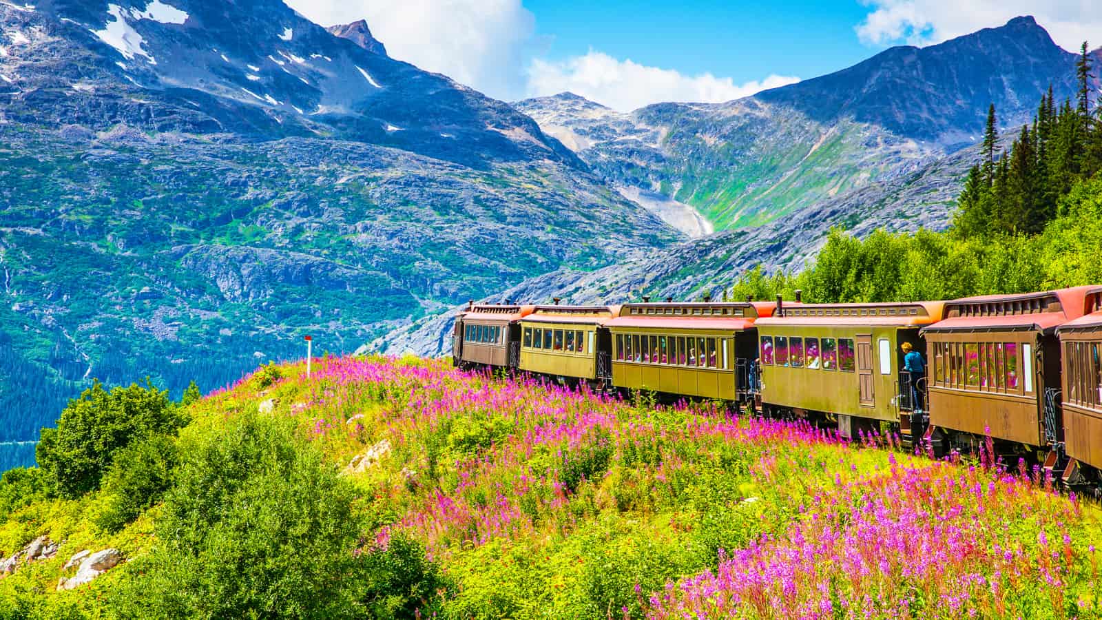 The scenic White Pass & Yukon Route Railroad, Skagway Alaska 1600x900