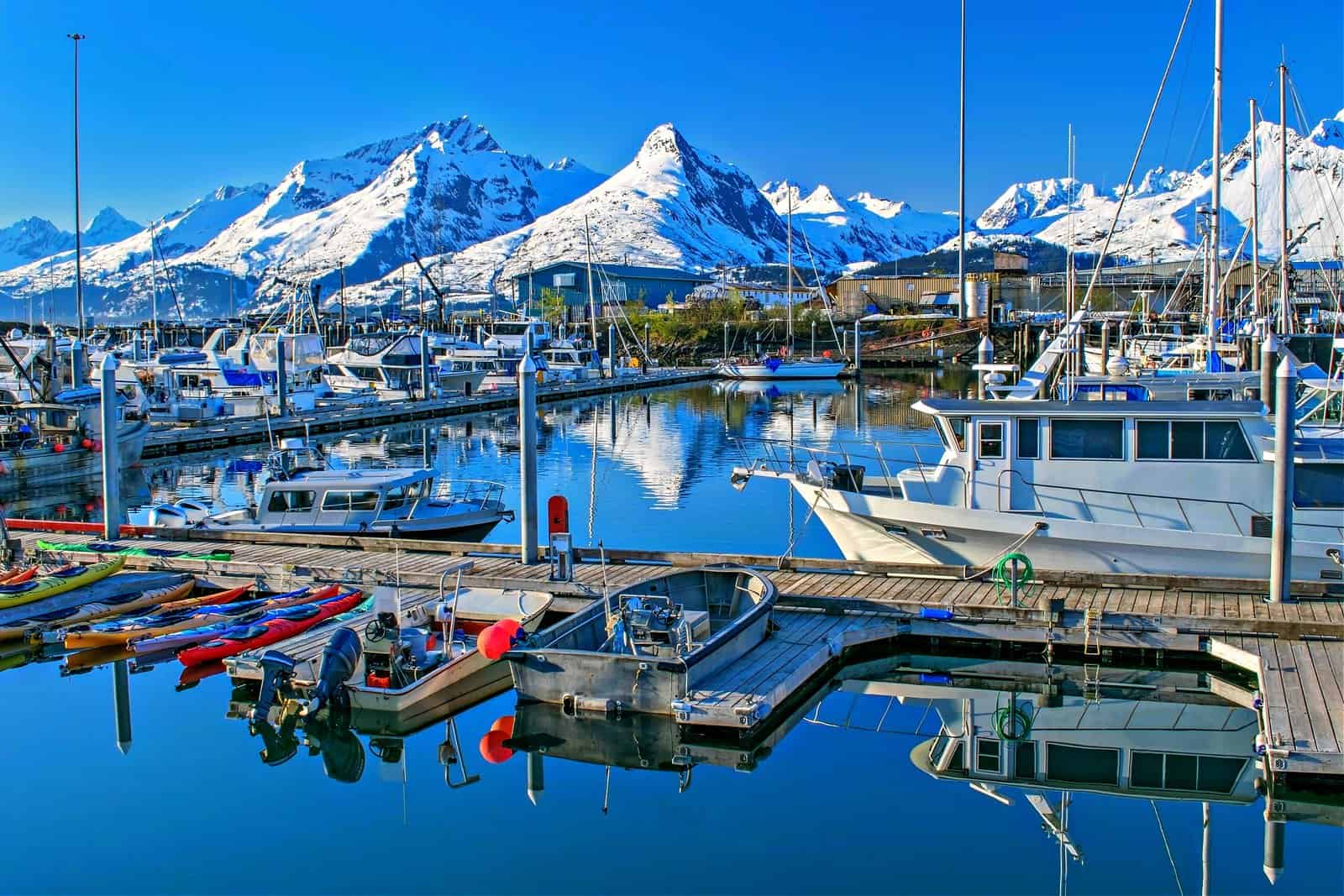 _View of Chugach Mountains and Valdez Boat Harbor_
