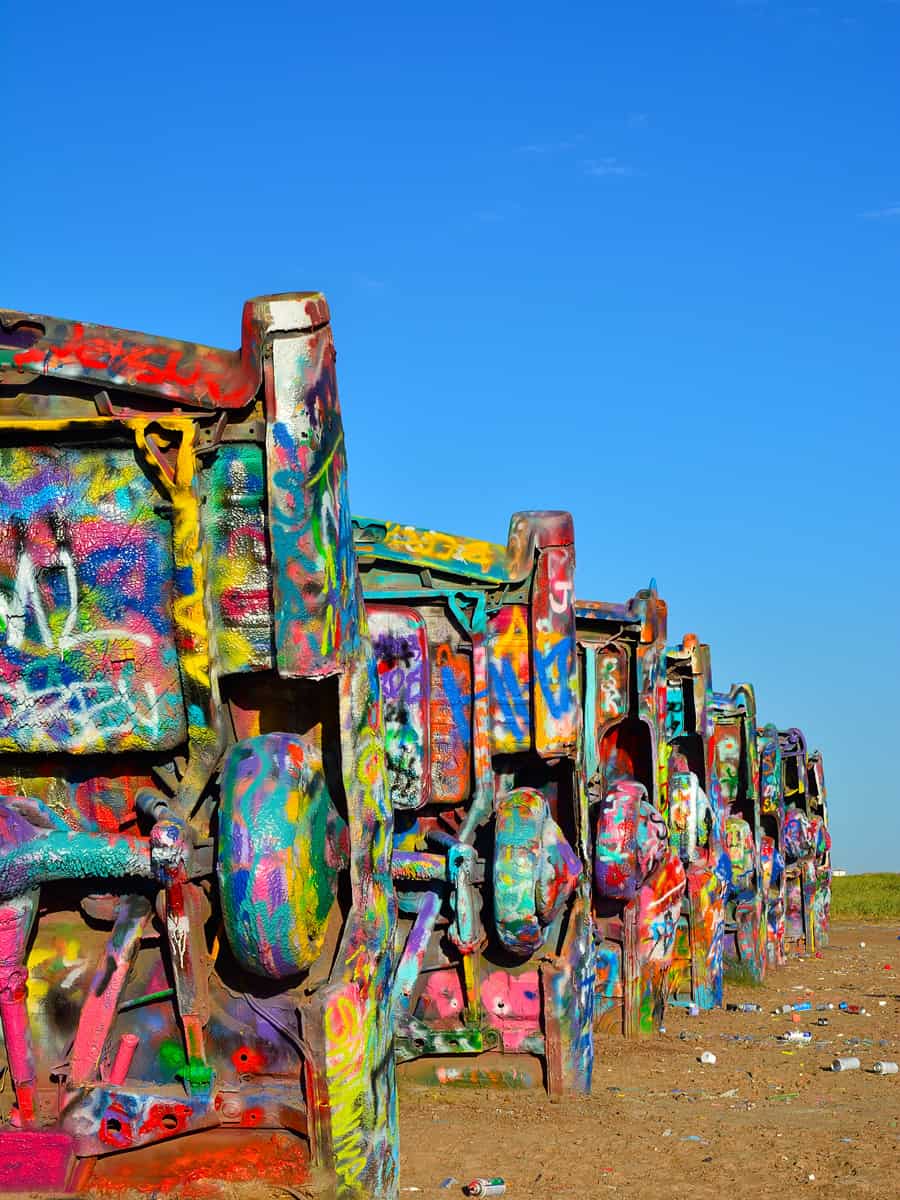 Cadillac Ranch is a public art installation of old car wrecks and a popular landmark on historic Route 66