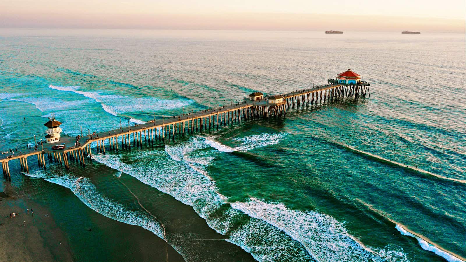 Drone photo of Huntington Beach, CA pier