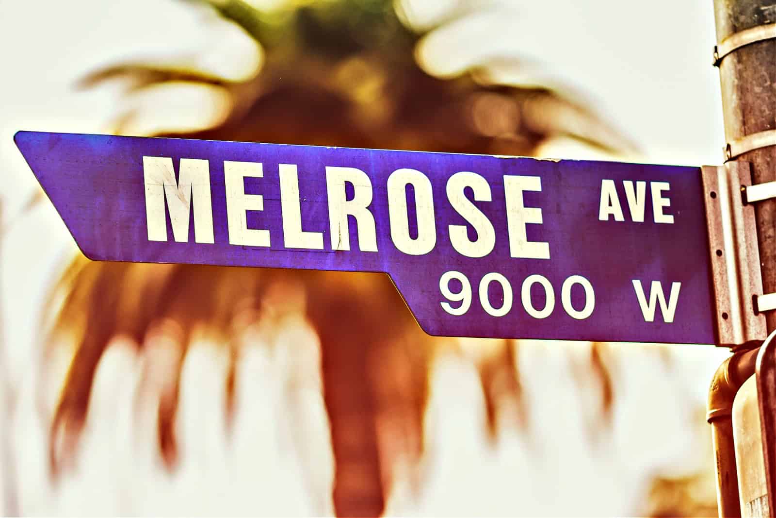 Melrose Avenue Street Sign Day. A street sign marking the famous Melrose Avenue in West Hollywood, California.
