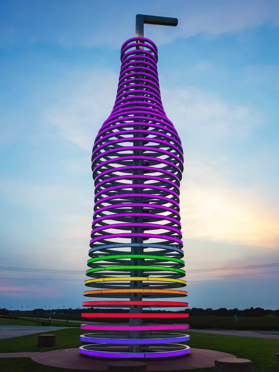The large multicolors soda bottle structure, at Pops 66 Soda Ranch on Route 66. Vertical shot.