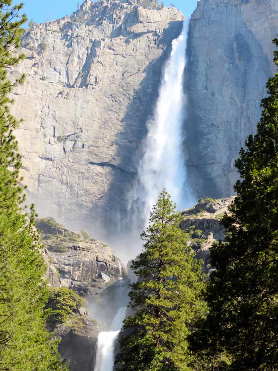 Yosemite National Park. Yosemite valley. Yosemite upper fall. Beautiful waterfall. Light photo in nature.